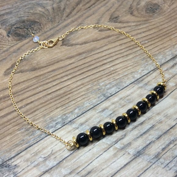 Black Onyx anklet, 14k Gold filled, healing anklet - Picture 1 of 8